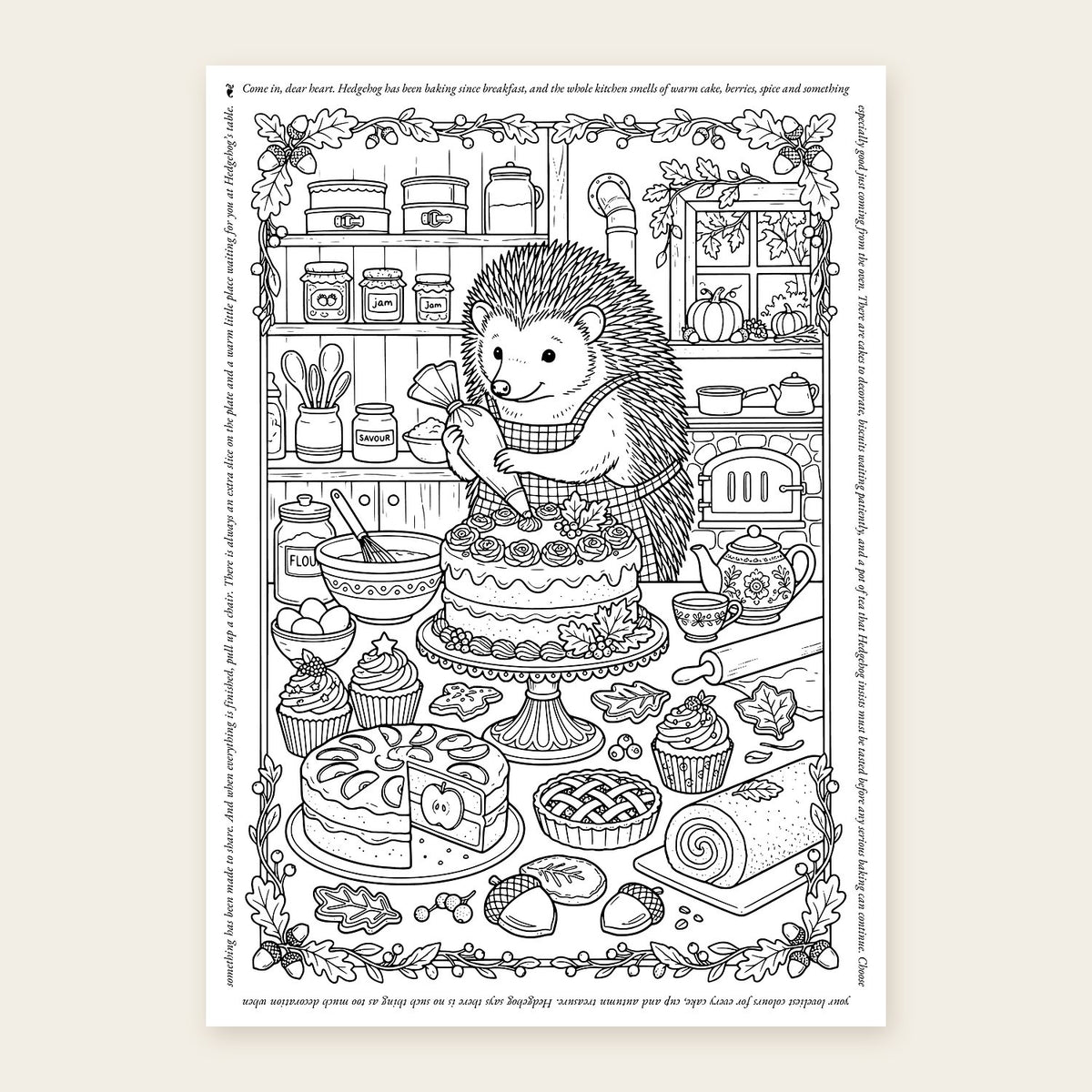 Hedgehog’s Autumn Cake Kitchen | Baking Colouring Sheet | Tales of The Glen
