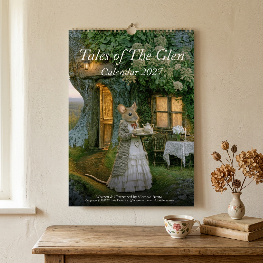 Fresh cosy close-up lifestyle shot of the 2027 Tales of The Glen calendar