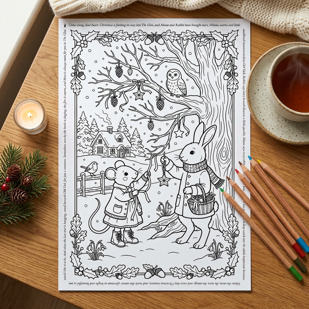 Old Oak Christmas colouring sheet lifestyle preview