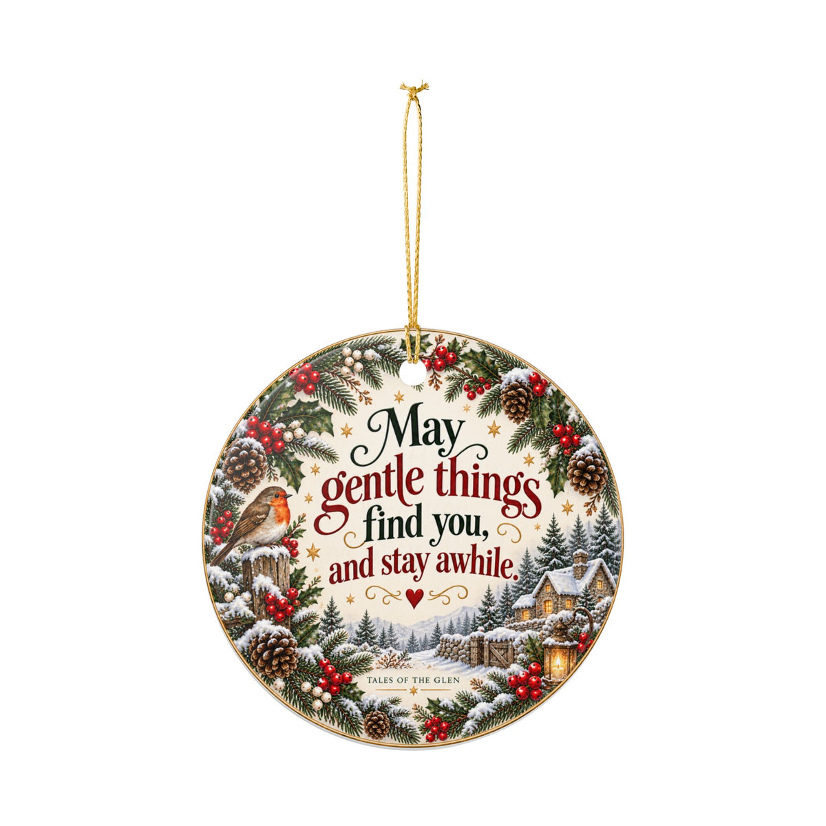 Personalized Ceramic Christmas Ornament — Cute Mouse Cottage with 'Emma's Little Place in The Glen'