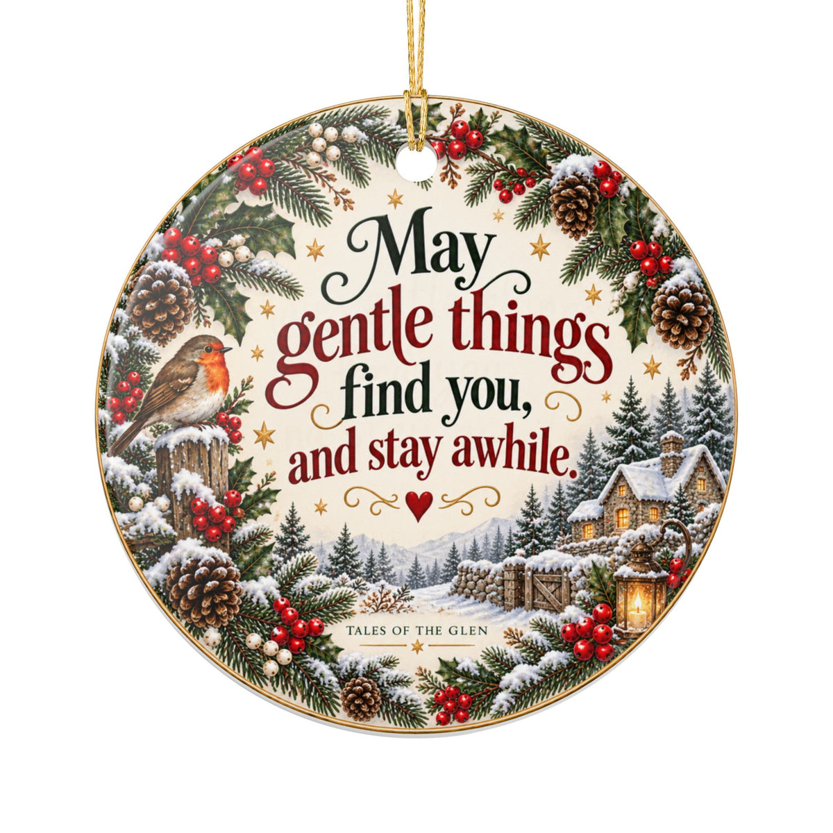 Personalized Ceramic Christmas Ornament — Cute Mouse Cottage with 'Emma's Little Place in The Glen'