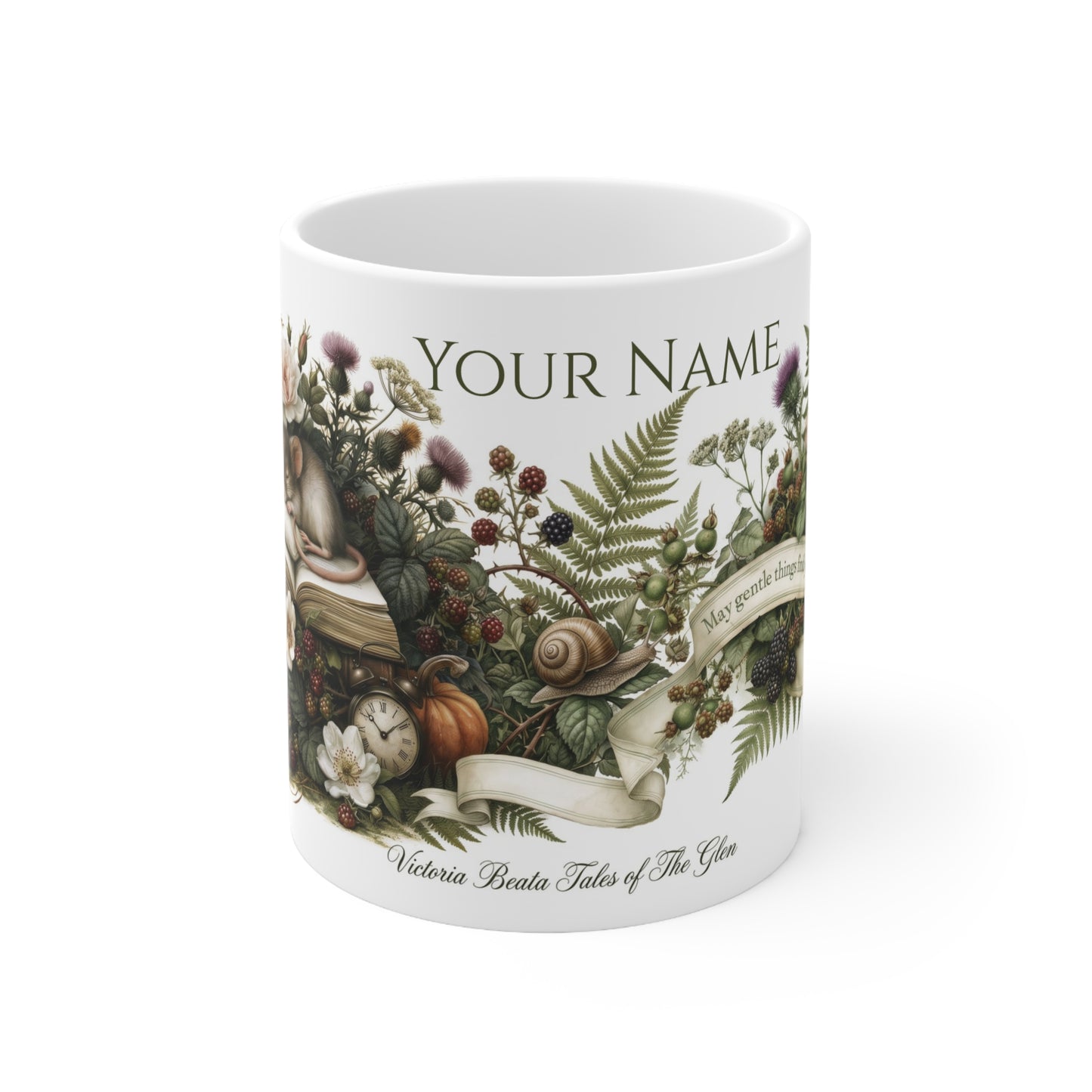 Personalised Sleeping Mouse Mug — Cosy Botanical Illustration | 11oz