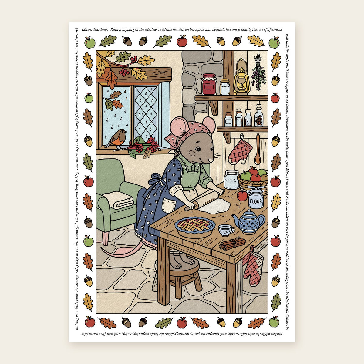 Mouse’s Rainy-Day Apple Pie | Autumn Colouring Sheet | Tales of The Glen