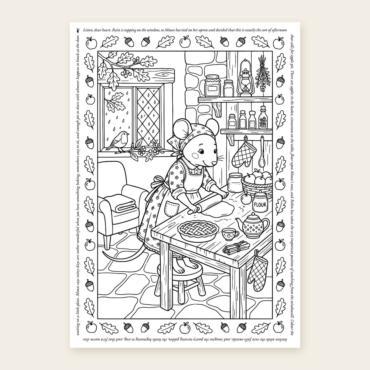 Mouse’s Rainy-Day Apple Pie | Autumn Colouring Sheet | Tales of The Glen