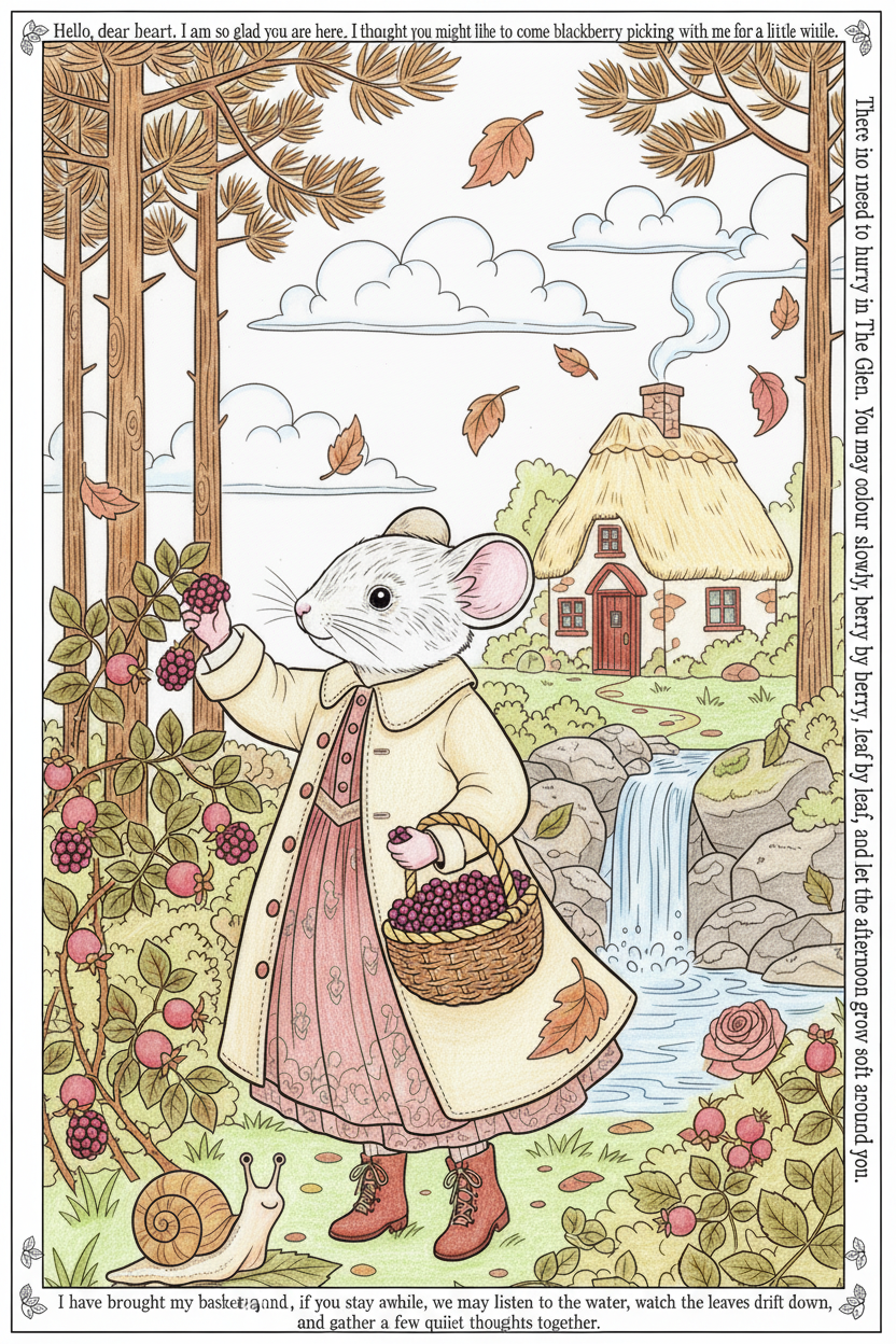 Coloured pencil crayon version with black border text