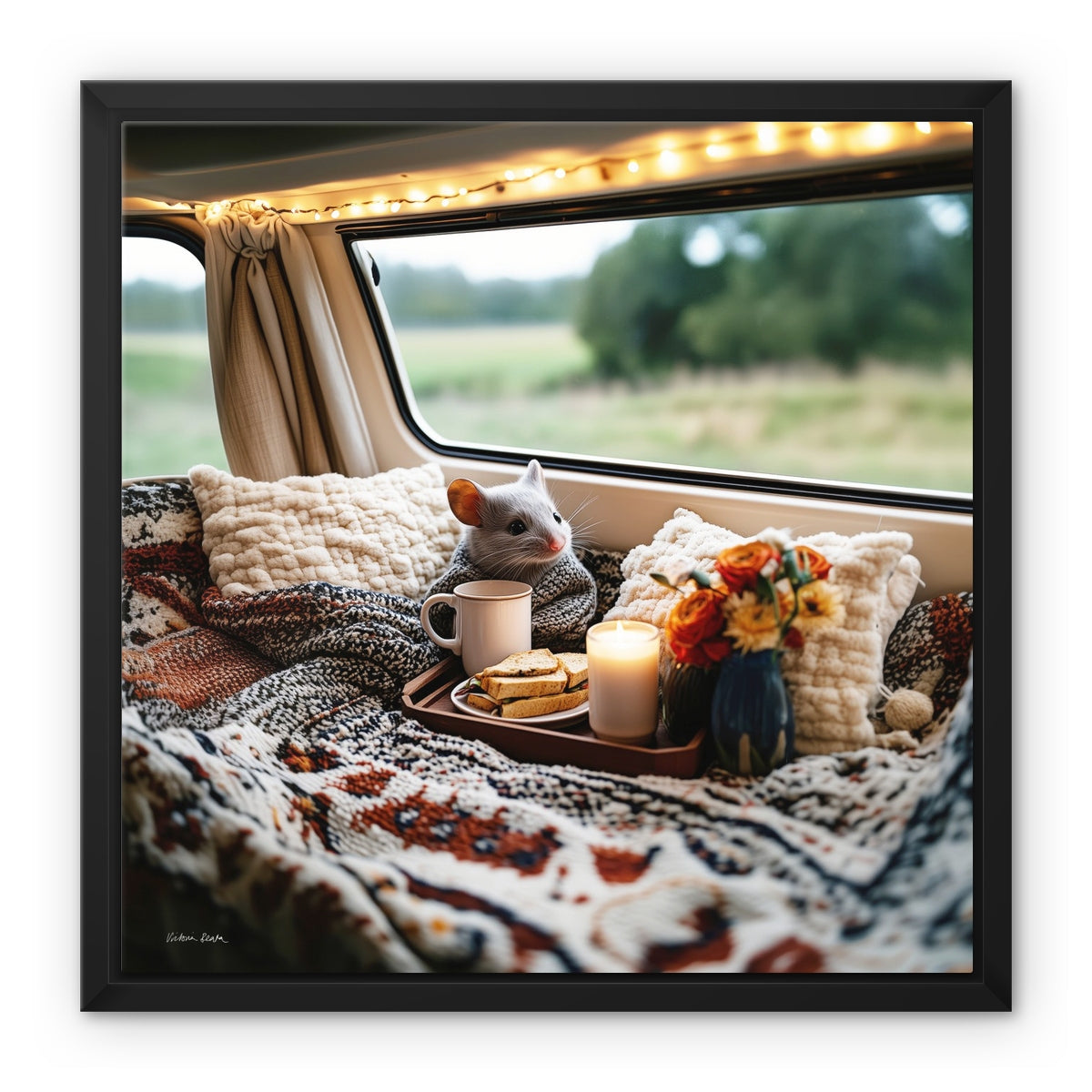 The Mouse Who Listened to the Rain's Secrets Framed Canvas
