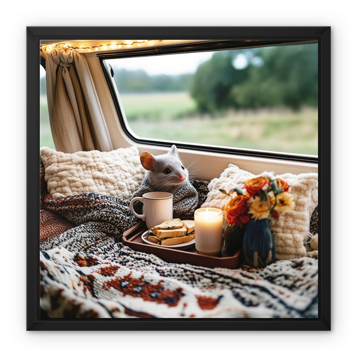 The Mouse Who Listened to the Rain's Secrets Framed Canvas