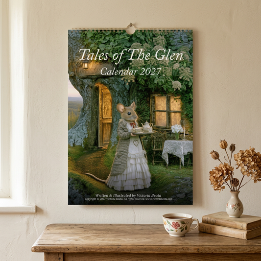 Fresh cosy close-up lifestyle shot of the 2027 Tales of The Glen calendar