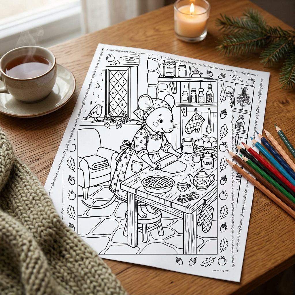 Mouse apple pie colouring sheet lifestyle preview